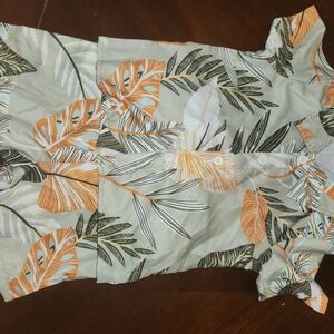 Women's Tropical Print Button-Up Top - Orange & Sage